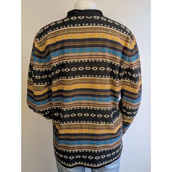 VTG Flashback Jacket Blazer Large Black Woven Cotton Ethnic Boho Aztec Beaded - Picture 6 of 11